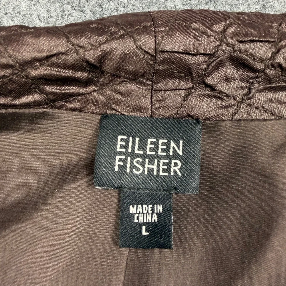 Eileen Fisher Wmn Quilted Tussah 100% Silk Jacket L Brown Minimalist EUC‎